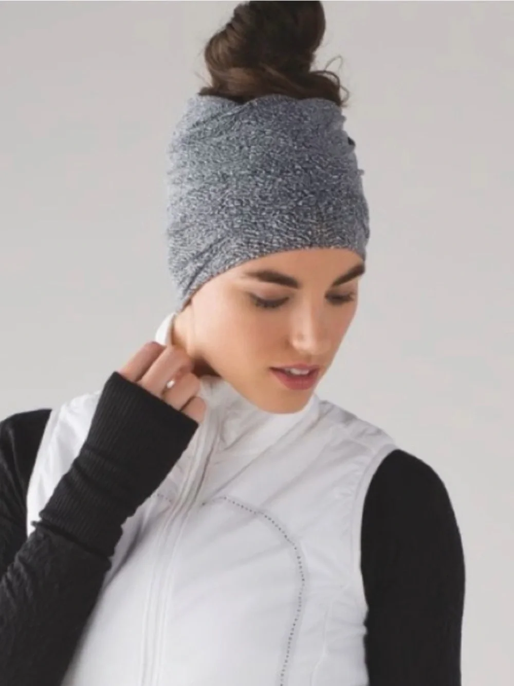 Lululemon Gray Knit Headband and Hat with ponytail hole